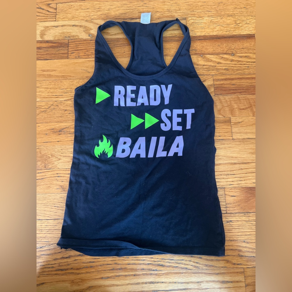 Zumba Fitness Black Tank Top with Green and Purple Accents